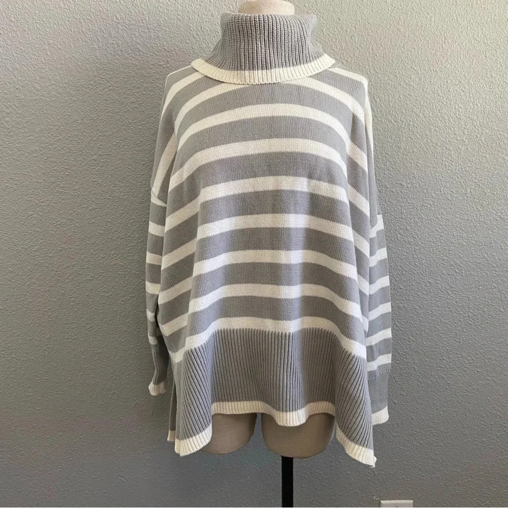 LOFT Oversized Slouchy Striped Turtleneck Cotton Knit Sweater Size Small NWT